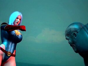 Superhelden 3D-Animation mit einer großen Titten-Schönheit