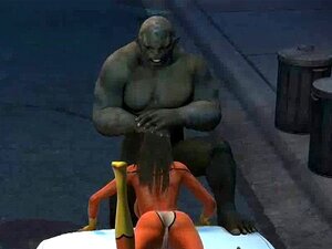 Heiße 3D-Babe liegt auf einem Bullenauto und lutscht einem Monster