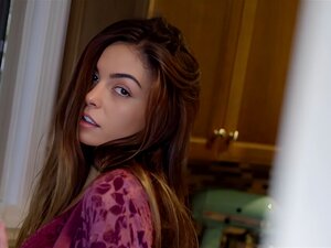 Die zierliche tätowierte brünette Schönheit Olia Adams mit kleinen