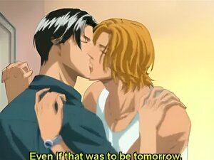 Blonder Hentai-Schwuler und seine brünette Schwuchtel ficken im Bett