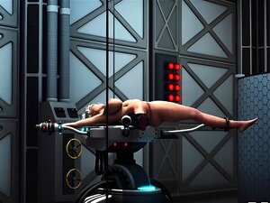 Sexy super vollbusiges Mädchen wird im Science-Fiction-Labor von