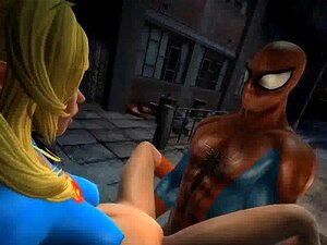 Heißes 3D-Supergirl wird hart von Spiderman gefickt