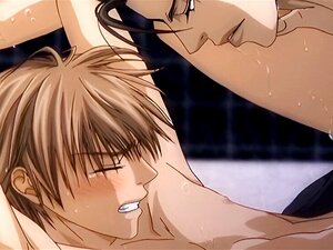 Heißer Anime-Gay-Sex und Kuss ohne Gummi